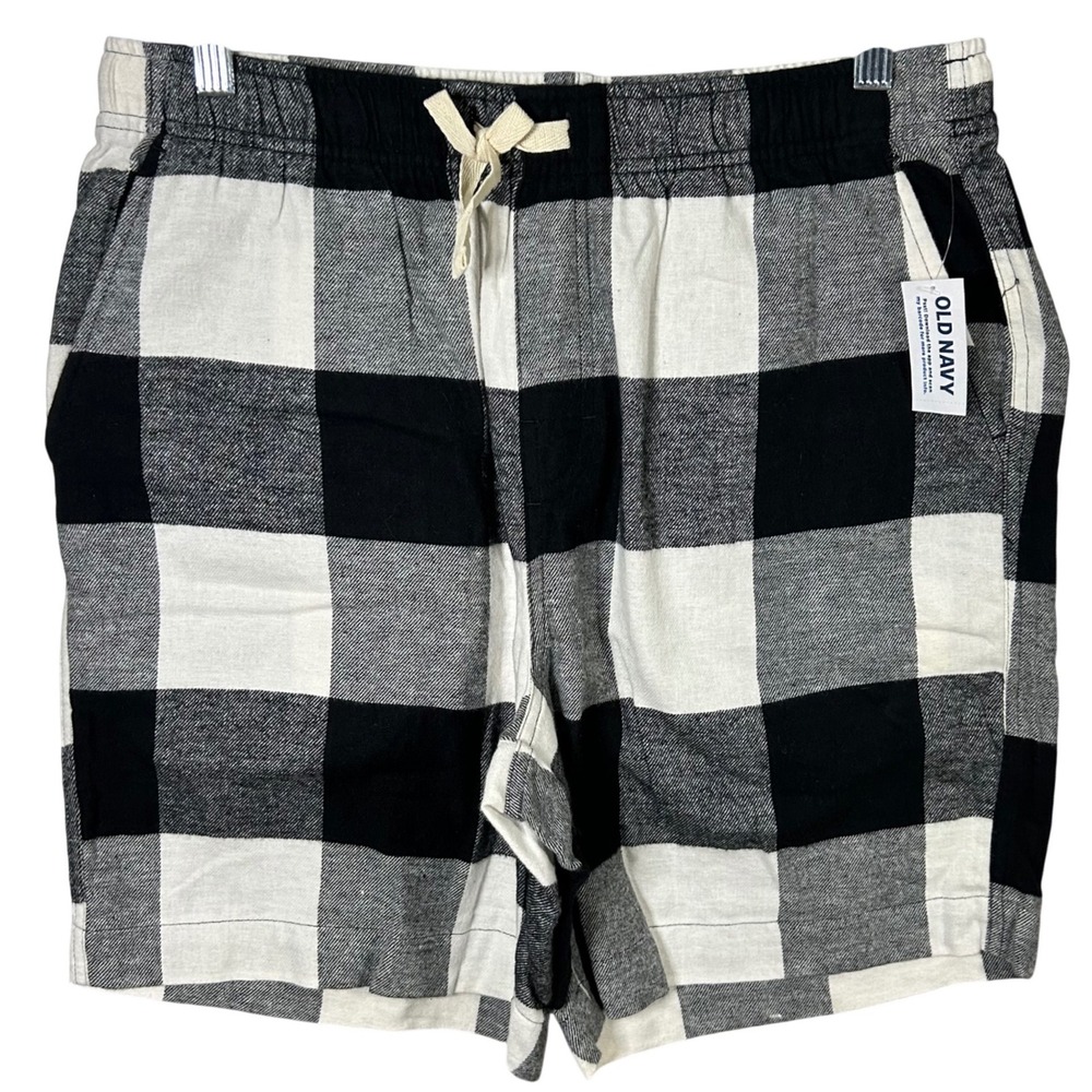 Old Navy Women's Plaid Lounge Shorts Black White Size M Drawstring Elastic Waist